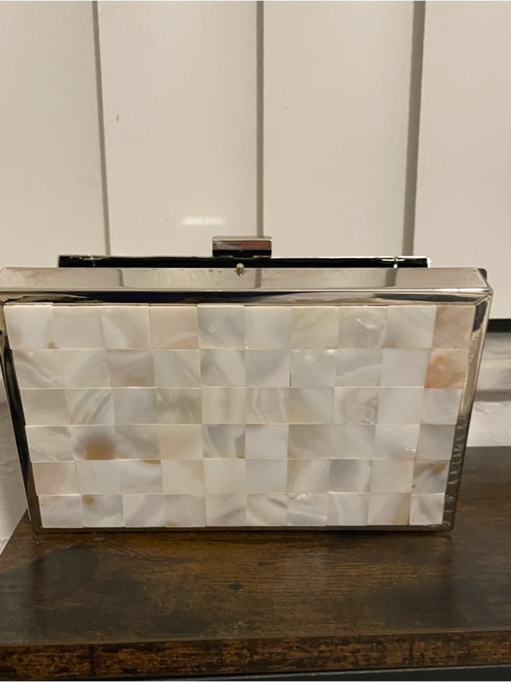 Pearlescent Mosaic Clutch Wristlet - White